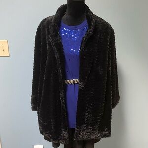 Alfred Dunner Black Faux Fur Coat